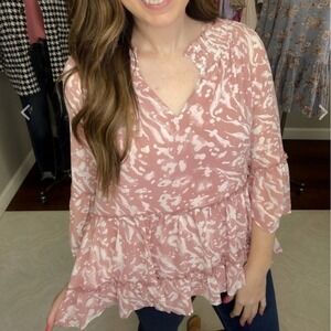 Entro Floral Loose-Fitting Blouse in Blush Pink‎ Sz Med